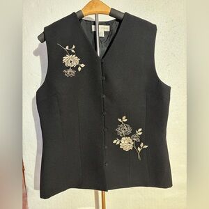 Casual Corner Black Sleeveless Top with Gold Embroidery